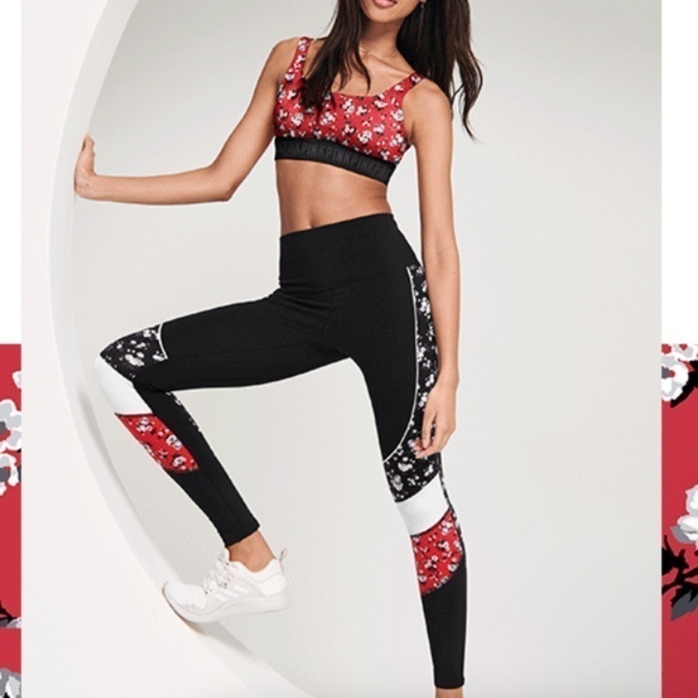 PINK Victoria's Secret Y2K Red Black Floral High Rise Athletic Yoga Leggings S